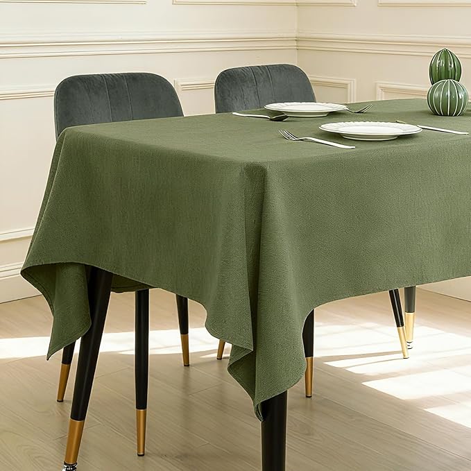 BALCONY & FALCON Table Cloth Rectangle, Faux Linen Tablecloth Spill Proof, Wipe Clean and Washable Table Cover for Dining Kitchen Outdoor Fall Thanksgiving Christmas Holidays (Moss Green, 57" x 118")