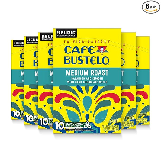 Caf챕 Bustelo Medium Roast Coffee, 10 Ct. K-Cup pods (Pack of 6)