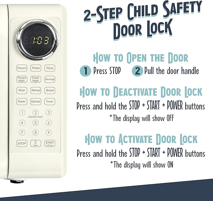 Nostalgia Retro 700W Microwave Oven 0.7 Cu Ft Capacity ??Child Safety Lock, 8 Auto-Cook Settings ??Countertop Kitchen Appliance ??Ivory