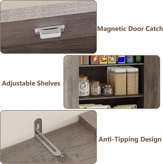Pantry Organizers and Storage Cabinet, 71??Barn Door White Kitchen Cabinet with Drawers and Adjustable Shelf, Tall Pantry for Kitchen, Dining Room, Living Room. Bathroom and Office