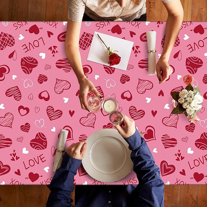 4 Pack Valentines Plastic Tablecloths, Disposable Valentines Party Favors, Romantic 54" X 108" Red Pink Table Cloth, Galentines Decorations Heart-shaped Love Tablecover for Wedding Happiness Decor