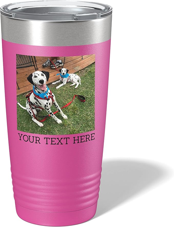 Personalized 20oz (17 Colors) Photo Picture Printed Insulated Stainless Steel Powder Coated Tumbler with Lid ??Customized Mom Mother's Day Gift Gift for Men, Custom Mum Women Dad Men (Pink)
