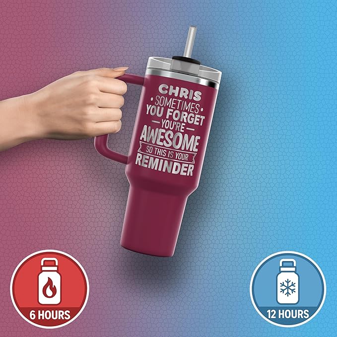 Personalized Inspirational Tumbler, Inspirational Gifts for Men Dad Father Wife Sister Women, Custom Birthday For Him Her, Customized You?셱e Awesome Tumbler, Teacher Coworker Gifts 40oz Maroon