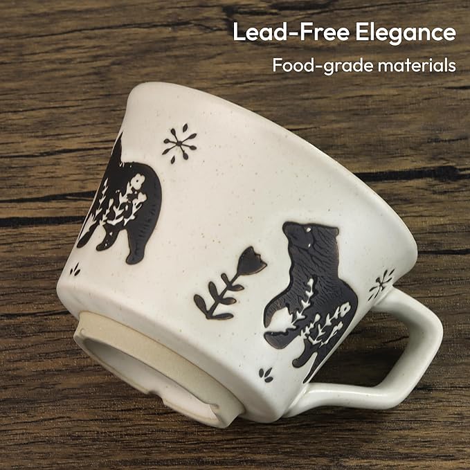 Ceramic Coffee Mug, 12 oz Novelty Unique Teacup with Handle, Stoneware Cup for Tea Mocha Latte Cappuccino Espresso (Set of 4, Fox and Bear)