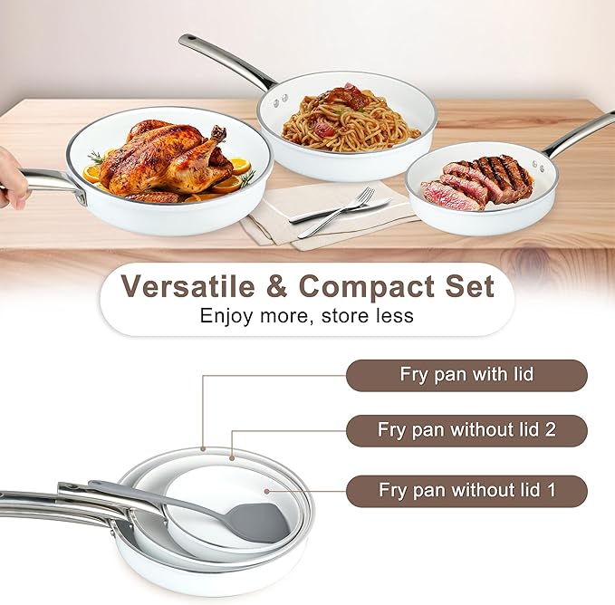5 Pcs Pots and Pans Set, Nonstick Cookware Set with Glass Lids, Non-toxic Healthy Kitchen Cooking Set, PFAS and PFOA Free