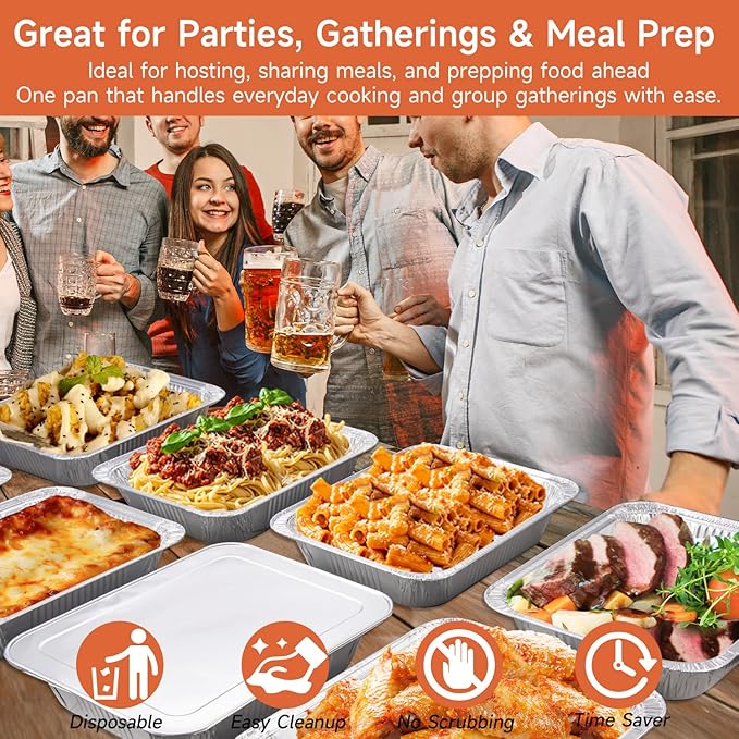 9x13 Aluminum Pans (30 Pack) ??Disposable Half Size Aluminum Foil Pans for Cooking, Baking, Meal Prep, Parties & Food Storage