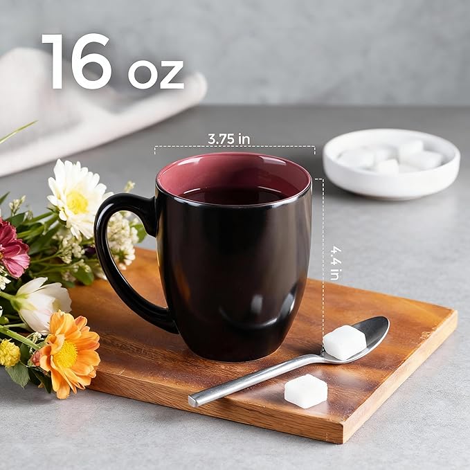 GBhome 16oz Coffee Mugs Set of 6, Large Ceramic Coffee Mugs for Man, Woman, Dad, Mom, Modern Coffee Mugs Set with handle for Tea/Latte/Cappuccino/Milk/Cocoa. Dishwasher&Microwave Safe,Red
