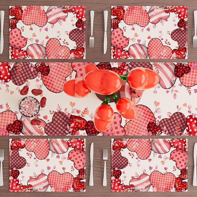 XCHI Love Hearts Valentine's Day Placemats Set of 4 Table Mats for Party Home Kitchen Dining Table Decorations 12x18 Inch