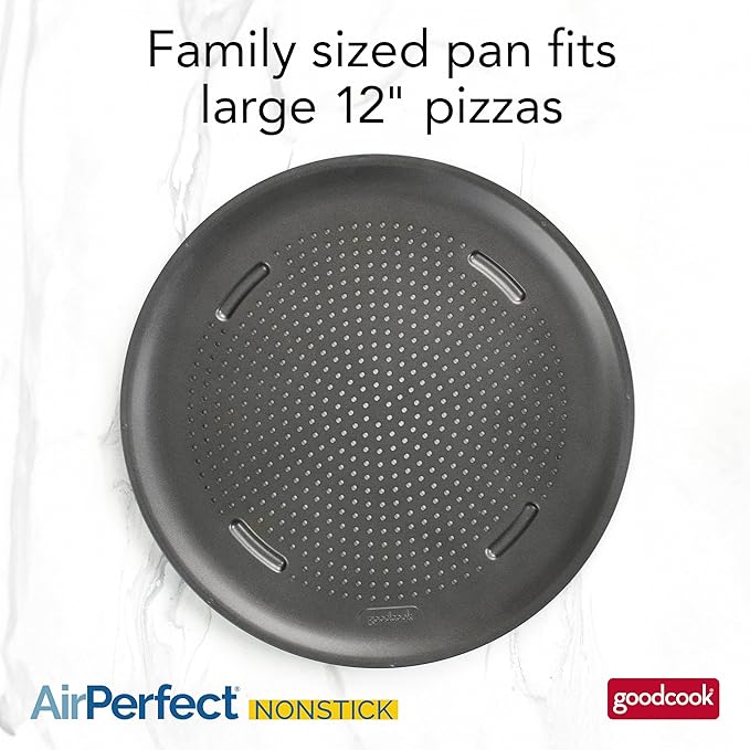 GoodCook AirPerfect Nonstick 16??Pizza Pan ??Pizza Tray for Oven, Perforated Round Pizza Pan, Carbon Steel Baking Pan, Homemade, Frozen & Leftover Slices
