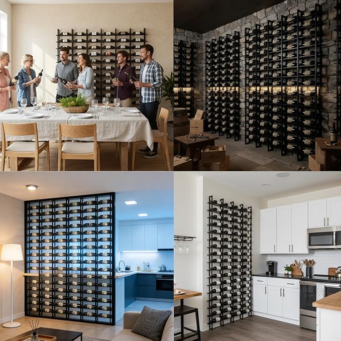 Large Wall Mount Wine Rack, 16 Tier 48 Bottle Wine Storage Organizer Display Holder, Modern Metal Wine Storage for Wine Cellars, Home Bars, Kitchens, and Dining Rooms