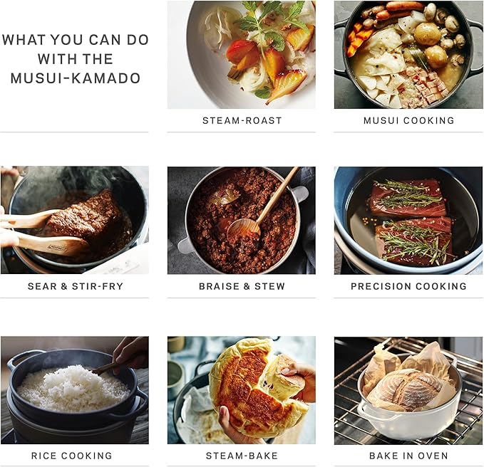 Vermicular Musui?밙amado (RICEPOT) | Cast Iron Induction Cooker | Precision Multicooker | Japanese Rice Cooker | Slow Cooker | Non-Toxic Enameled Cast Iron Pot | Matte Black & Silver | US Model (120V)