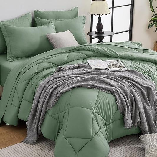 HEVUMYI Sage Green Twin-XL Comforter Set - 5-Piece All Season Bed in a Bag Twin-XL, Ultra Soft Bedding Set with Comforter, Flat Sheet, Fitted Sheet, Pillowcases, Pillow Shams, Sage Green