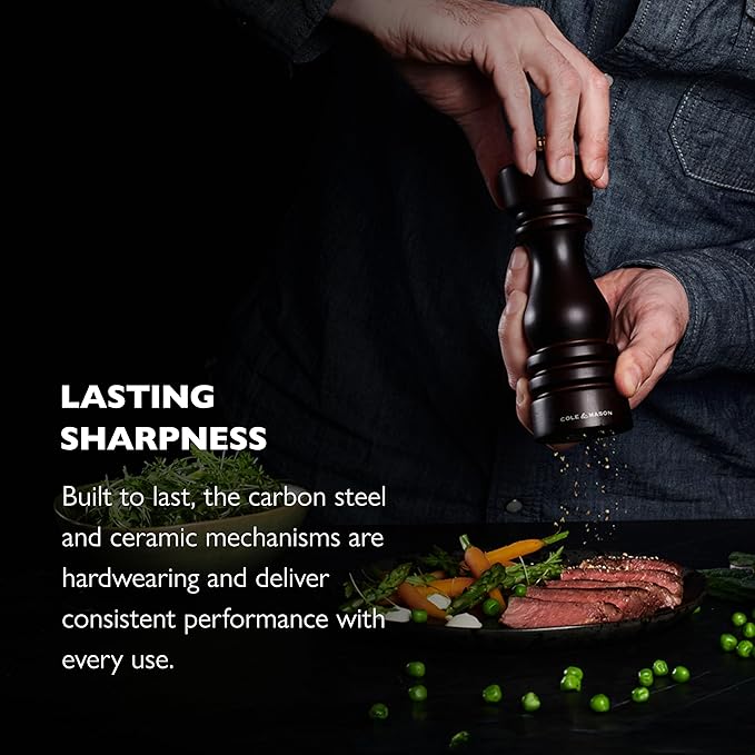 Cole & Mason London Refillable Spice Mill - Kitchen & Home Accessory - Salt & Pepper Grinder Set - Salt Mill with Ceramic Mechanism - Pepper Mill with Carbon Steel Mechanism - 5", Chocolate Wood