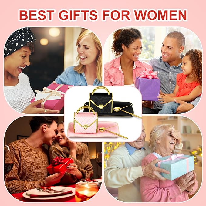Zubebe 2 Sets Coffee Mug Elegant Handbag Shaped Cup Valentine's Day Modern Ceramic Purse Mug with Spoon and Saucer, 10oz Cute Creative Tea Cup for Woman Girls Gift (Pink,Black)