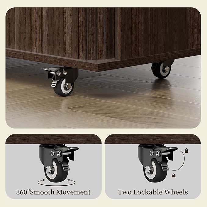 DHH Rolling Kitchen Island with Drop Leaf Countertop&Ample Storage - 39.4" Small Mobile Kitchen Cart On Wheels with Sliding Door,Drawers,Spice Rack & 2-Tier Storage (Coffee)