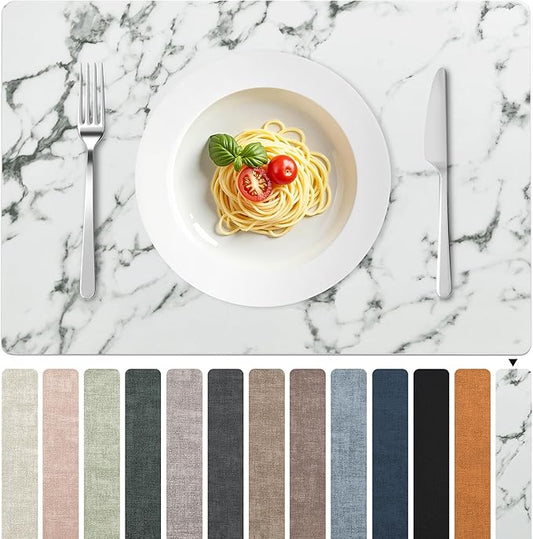 FROMHEART Faux Leather Placemats Set of 8?밯aterproof,Heat/Oil Stain-Resistant PU Table Mat?밨eversible,Easy to Clean Place Mats for Kitchen,Dining,Indoor/Outdoor,(Marble,11.8" x 17")