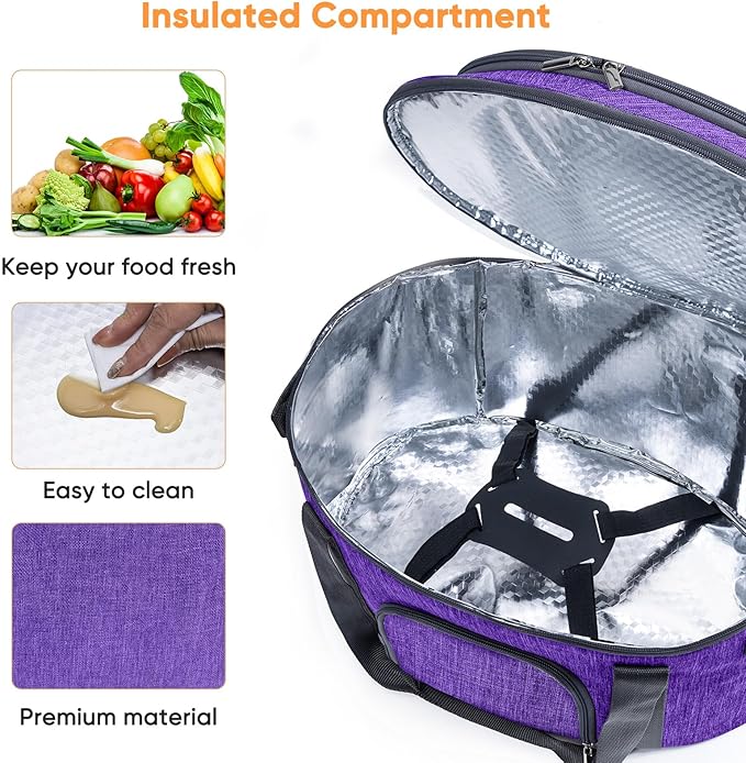 Double-Layer Slow Cooker Carrying Bag for 6-8 Quart CrockPot and Hamlton Beach Slowcooker, Travel Bag with Lid Fastener for Crock-pot, Portable Carrier with See-throught Window(BAG ONLY)