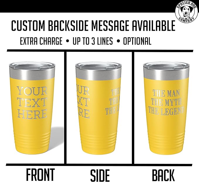 Personalized 20oz (17 Colors) Powder Coated Insulated Stainless Steel Tumbler with Lid, Custom Etched, Customized Text Message Name, Engraved Gift Idea Women Men Him Her, Your Text Here (Yellow)