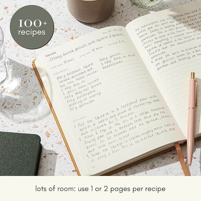 Kunitsa Co. Recipe Notebook - Keepsake Gift, Hardcover Blank Recipe Book to Write In Your Own Recipes with Journaling Prompts About the Chef, 100 Recipes, Mustard Yellow