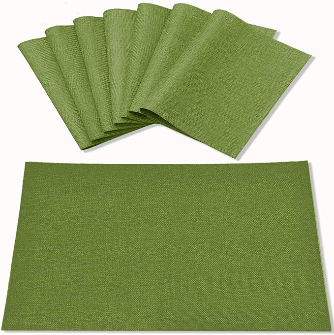 Rinpon Cloth Placemats Set of 8, Linen Type Fabric Placemats Machine Washable Heat Resistant Placemats Wrinkle Free Thick Polyester Kitchen Place Mats for Dining Table (Green)