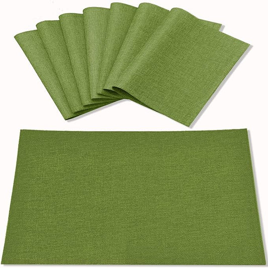 Rinpon Cloth Placemats Set of 8, Linen Type Fabric Placemats Machine Washable Heat Resistant Placemats Wrinkle Free Thick Polyester Kitchen Place Mats for Dining Table (Green)