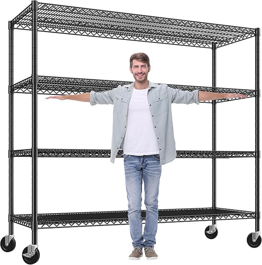 REIBII 60" W Storage Shelves 2878LBS Metal Shelving Unit with Wheels Heavy Duty Garage Shelving Adjustable Wire Shelves for Pantry,Kitchen,Garage,Basement,Business,Warehouse,School,60?쓂 횞24?쒭횞65.3?쒱