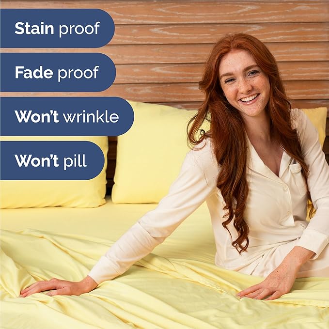 Twin XL 4 Piece Sheet Set - Cooling & Breathable Bed Sheets - Hotel Luxury Bed Sheets for Women, Men, Kids & Teens - Bedding w/Deep Pockets & Easy Fit - Soft & Wrinkle Free - Twin XL Yellow Sheets