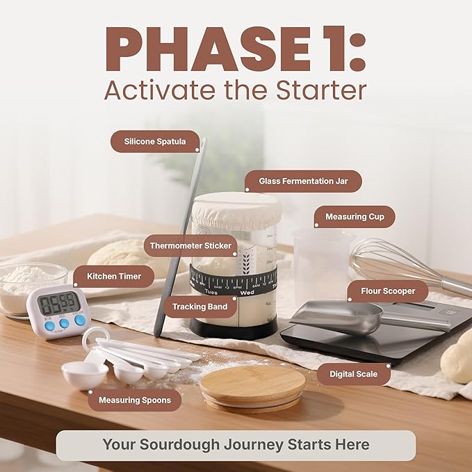 Super Deluxe All-Inclusive ?뿣?뿥?뿕?뿞?뿙?뿨?뿞 Sourdough Starter Kit with Pot. Sourdough Bread Baking Supplies, Scale, Oval & Round Baking Slings, 4 proofing Baskets, Bowl, Timer, Beginner Guide & Recipes