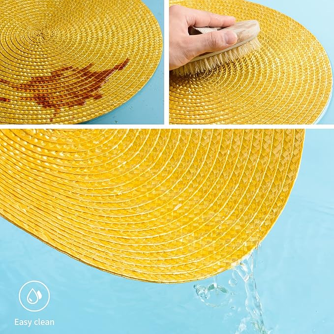 FunWheat Round Braided Placemats Set of 8 Place Mats for Dining Tables Woven Washable Non-Slip Table mats Small 13 inch(S Yellow, 8pcs)