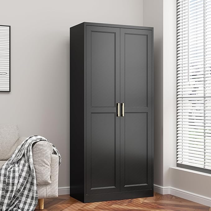 71" Kitchen Pantry Storage Cabinet,Black Tall Storage Cabinet With Doors and Shelves,Metal Food Pantry Cabinets for Kitchen Storage,Freestanding Cupboard for Dining Living Room,Assemble Required