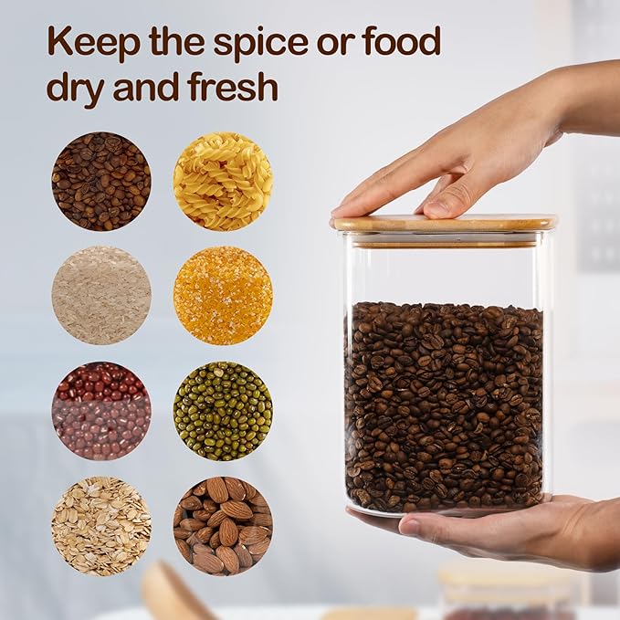 122oz Airtight Glass Square Storage Canister with Bamboo Lid Set of 1 (3600ml) Gallon Glass Jars Large Kitchen Canister for Sugar, Flour, Cookies and Coffee beans (?럚ith Black Lable)