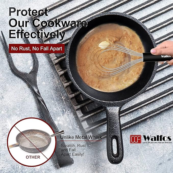 Walfos Whisk,Whisks for cooking set, 304 Stainless steel Whisks,Heat Resistant 600째F.Perfect for Blending Beating Stirring - 11inFlat Whisk and 7+9+11in Balloon Whisk