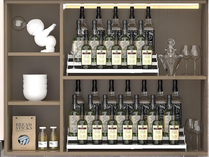 Spice Rack Organizer for Cabinet, 3 Tier Expandable Shelf, Great for Kitchen Cabinets, Cupboard,Pantry and More,Metal Plate with Hole (2 Packs/White,9.45" D x 12.8"~24?쏬 x 3.56" H)