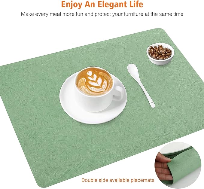 Bxzandya Vinyl Placemats Set of 12 Heat Resistant Easy Clean Non-Slip Place Mats for Dining Table Faux Leather Waterproof Stain Resistant Wipeable Washable PVC Table Mats(12, Green)