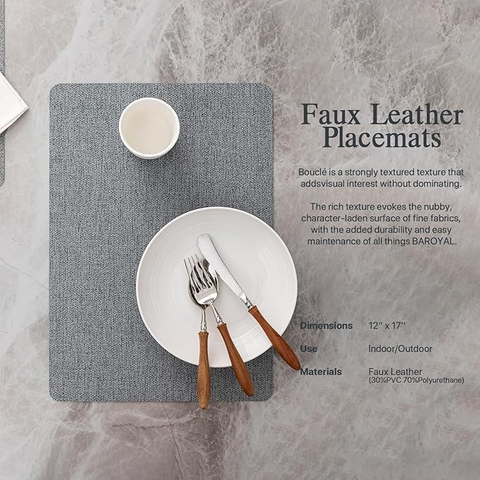 Baroyal Faux Leather Placemats Set of 4 Vinyl Washable Wipeable Table Mats for Kitchen Dining Table Heat Resistant Waterproof Modern Indoor/Outdoor Placemats Non-Slip Easy Clean Place Mats (Stargaze)