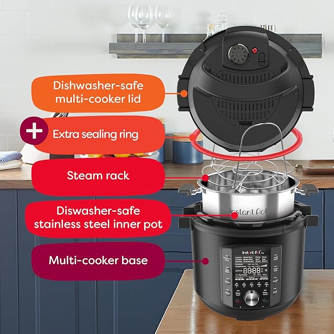 Instant Pot Pro (8 QT) 10-in-1 Pressure Cooker, Slow Cooker, Rice/Grain Cooker, Steamer, Sauté, Sous Vide, Yogurt Maker, Sterilizer, and Warmer, Includes App With Over 800 Recipes, Black