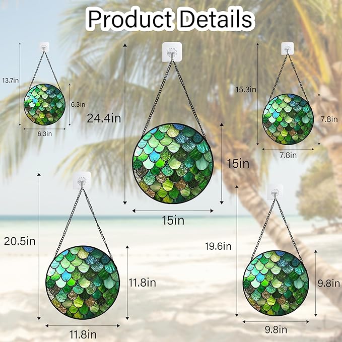 Stained Glass Window Hanging Green Abstract Texture 9.8" - Marine Suncatcher Door Garden Sun Catcher Home Decor Birthday Christmas for Mom Men Woman Wife Friend