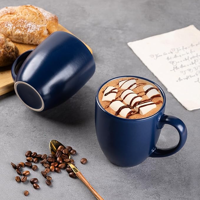 GBhome 12oz Coffee Mugs Set of 6, Large Ceramic Coffee Mugs for Man, Woman, Dad, Mom, Modern Coffee Mugs Set with handle for Tea/Latte/Cappuccino/Milk/Cocoa. Dishwasher&Microwave Safe,Navy Blue