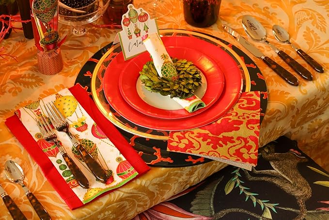 Caspari Linen Border Paper Dinner Plates in Red - Pack of 8