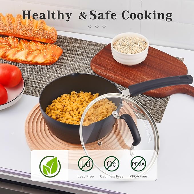 Nonstick Small Sauce Pan with Lid, 1.75QT Yukihira Sauce pan with Pour Spouts, Multipurpose Handy Little Saucepan with Stay Cool Handle, Small Pots for Cooking, Soups, Noodles, Milk