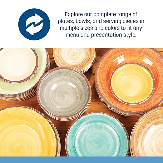 Carlisle FoodService Products Mingle Reusable Plastic Bowl Cereal Bowl with Pottery Style for Home and Restaurant, Melamine, 32 Ounces, Fireball, (Pack of 12)