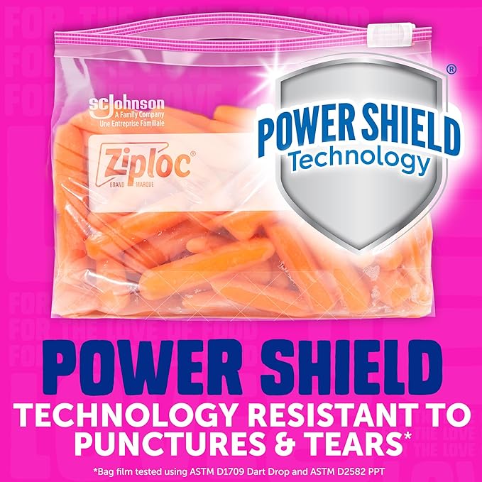 Ziploc Quart Food Storage Slider Bags, Power Shield Technology for More Durability, 42 Count