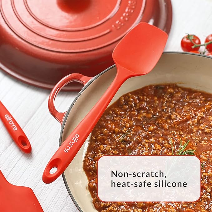 Elihome Chef Series 3 Piece Silicone Spatula Set - 600째F Heat Resistant Non Stick Rubber Kitchen Scraper Spatulas for Cooking, Baking, and Mixing ??BPA Free and LFGB Certified Silicone (Red)