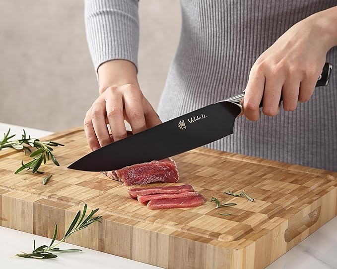 Wakoli Titanium Noir Knife Block Set ??5-Piece Chef Knife Set with Magnetic Acacia Block | 5Cr15MoV Stainless Steel Blades with Black Titanium Coating | Ergonomic G10 Handles | Kitchen Knives Gift Set