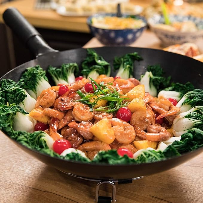 Nuwave Mosaic Induction Wok, Temp Control 100째F-575째F in 5째F, Wok Hei, Infuse Charred Aroma & Flavor, 14-inch Carbon Steel Wok, 8pc Bamboo Accessories
