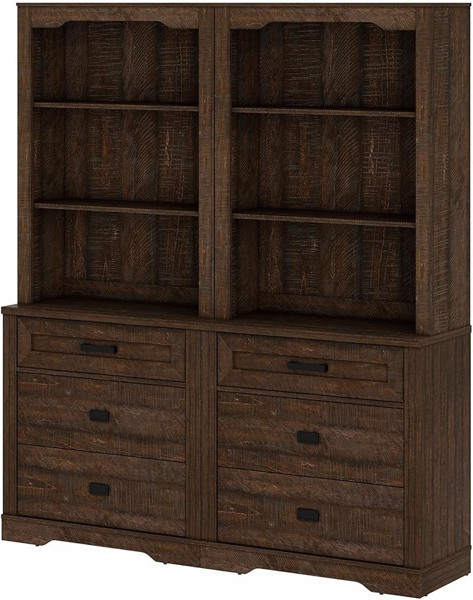 WAMPAT 2 Column 3 Tier Pantry Cabinet with Drawer,73.3" Tall Floor Standing Cupboard,Modern Farmhouse Display Kitchen Buffet with Adjustable Shelves for Dining Room,Living Room,Rustic Brown