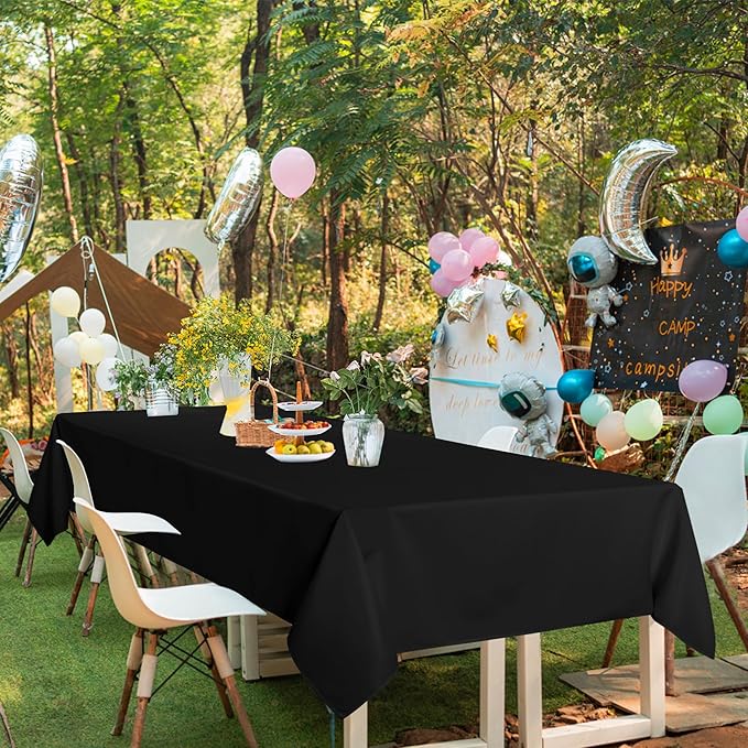sancua Black Tablecloths for 8 Foot Rectangle Tables, 6 Pack - 60x120 Inch - Washable Fabric Cloth Table Cloth for Wedding Party, Birthday, Banquet Reception, Reusable Polyester Table Covers