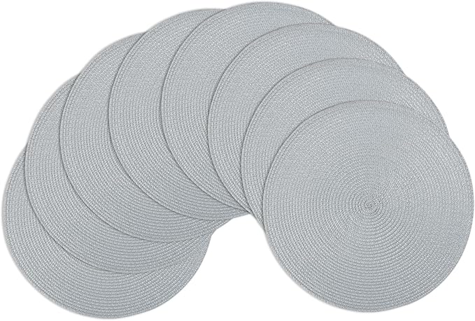 Winknowl Round Braided Placemats Set of 8 Washable Woven Heat Resistant Table Mats for Kitchen Dining Tables 15 inch Round Place Mats (Light Gray,8pcs)