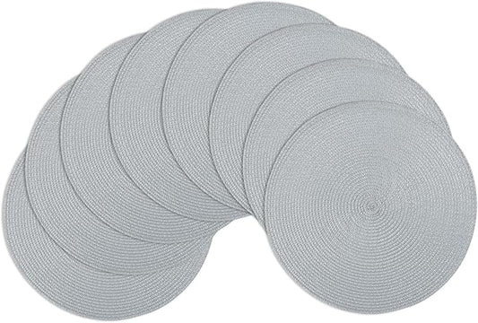 Winknowl Round Braided Placemats Set of 8 Washable Woven Heat Resistant Table Mats for Kitchen Dining Tables 15 inch Round Place Mats (Light Gray,8pcs)