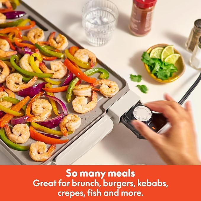 bella 12" x 22" Electric Griddle with EverGood??Ceramic Nonstick Coating, Removable Temperature Probe, Dishwasher-Safe Drip Tray & Cool Touch Handles, Cook up to 15 Eggs, 1500 Watt, Oatmilk